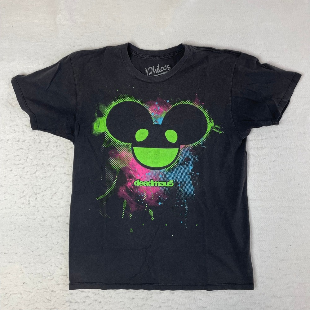 Philcos Deadmau5 Graphic T-Shirt Mens Small Black Neon EDM Music Concert Tee
